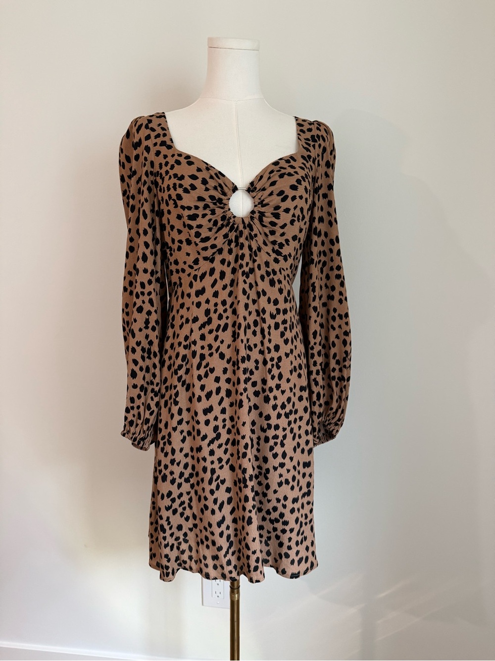 Petal & Pup Leopard Print Long Sleeve Midi Dress Size 6